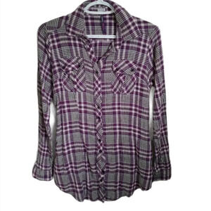 Vigoss Purple Plaid  Flannel Extra Long Shirt, M